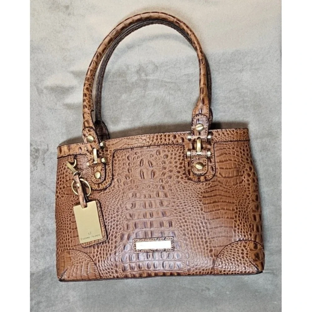 Etienne Aigner Brown Crocodile Embossed Leather Satchel Handbag 72071